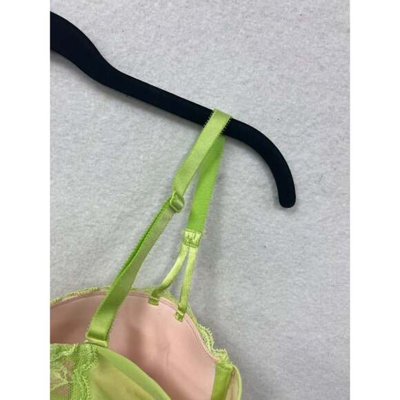 Women’s Victorias Secret Neon Green Lace Overlay Balconette Bra Size 36D #6266 - Picture 9 of 12
